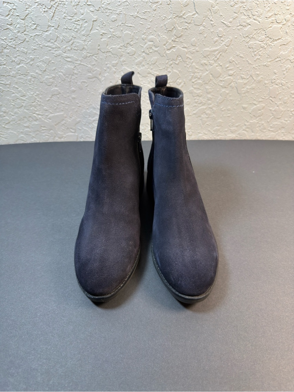 Navy Blue Suede Ankle Booties Women’s Size 6 Side Zip New
